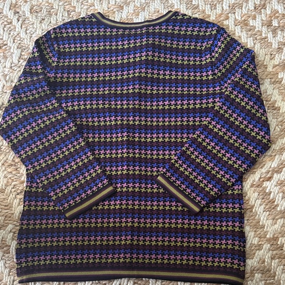 Classic Patterned Crewneck Cardigan - Purple/Black - Picture 5 of 5